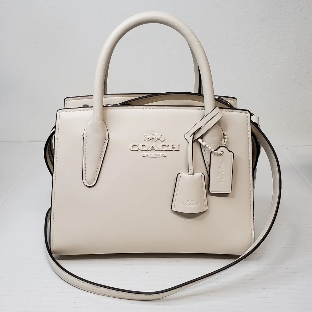 Coach Andrea Carryall Black White Leather Shoulder Bag Brand New 152-091725